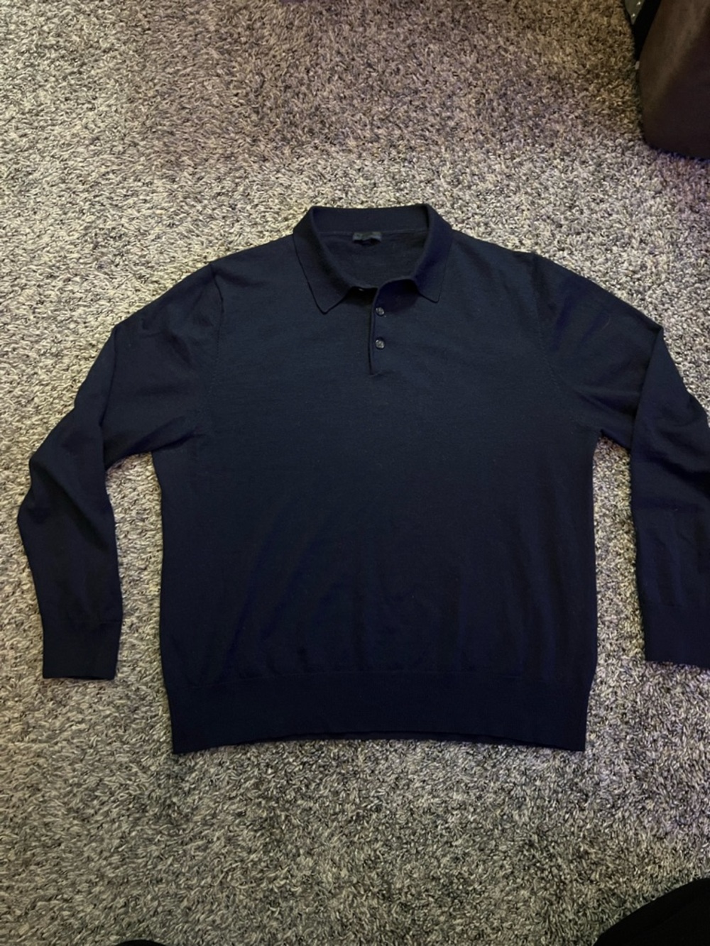 Patrick Assaraf Long Sleeve Polo Knit Shirt - Navy